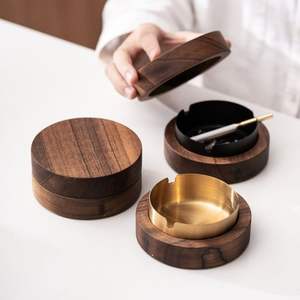 Cenicero a prueba de viento de madera de nogal hecho a mano con revestimiento de acero inoxidable para interiores y exteriores, bandeja para fumar cigarros para el hogar con costo barato - Product Image 4