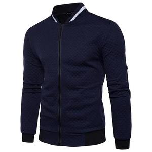 Chaqueta de Punto para Hombre, Otoño/Invierno, Estampado de Cuadrícula de Diamantes, Contraste de Colores, Manga Larga, Corte Ajustado, Cuello con Cremallera, Estilo Casual, Deportivo - Product Image 2