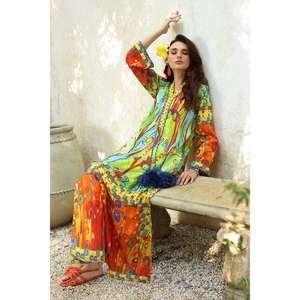 Kaftan en coton et soie non cousu pour femme, multi-saisons, grande taille, respirant, en georgette, longueur genou, taille unique, loisirs, été - Product Image 2