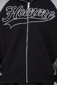 Alta calidad carbón de gran tamaño Boxy Color Block Homme impreso Zip Up a través de las sudaderas con capucha de algodón mezclado personalizado al por mayor - Product Image 5