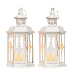 Lanterne décorative en métal blanc à suspendre, porte-bougie, fabriquée en Inde, décoration pour la maison, hôtel, restaurant, mariage, bureau, best-seller - Product Image 1