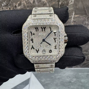 Reloj de Pulsera Premium Analógico con Caja de Acero Inoxidable de 39.8 mm, Diamante de Moissanita Totalmente Helado, Mecánico Personalizado con Fecha, Estilo Hip Hop, 21mm - Product Image 1