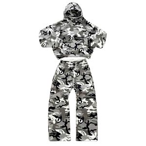 Personalizado Europeo Americano 100% algodón cremallera pulóver Sudadera con capucha pantalones de chándal de gran tamaño Casual pantalón de pierna ancha Streetwear para invierno - Product Image 1