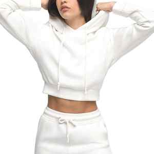 Wholesale Custom Lightweight Knitted <b>Women's</b> Sweatshirts Heavyweight Long Sleeve Crop <b>Top</b> Pullover Hoodie Winter Badge - Product Image 5