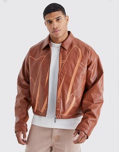 Nuevo OEM elegante Original cuero de vaca bordado recortado manga larga impermeable grueso invierno Unisex chaqueta Bomber Huzaifa - Product Image 6