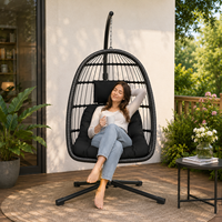 Fauteuil suspendu d'extérieur en forme d'œuf avec support, chaise balançoire tressée avec coussins, mobilier de jardin, de patio, de balcon, d'intérieur et d'extérieur
