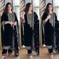 Baju Salwar Kameez Kurti Tradisional India dengan Bordir Berat dan Payet, Pinggang Alami, Pakaian Pesta Bollywood Musim Dingin