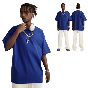 Camiseta de hombre de cuello pesado de 260g de talla grande de alta calidad, camiseta lisa holgada de Color sólido en blanco con logotipo personalizado OEM para hombre, envío DDP - Product Image 2