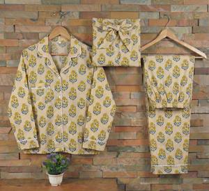 Pijama de Algodón con Estampado Floral Jaipuri para Mujer, Ropa de Dormir con Estampado a Mano, Reversible, para Verano, Otoño y Primavera - Product Image 2