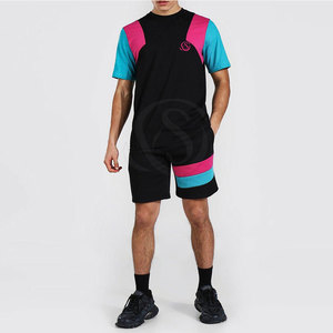 Breathable Quick Dry <b>Knitted</b> Polyester Cotton Mens Summer Casual Print Two Piece Short <b>Set</b> High Quality Trendy Style - Product Image 1