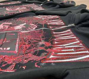 เสื้อฮู้ดดี้สตรีทแวร์ผ้าฝ้ายฟลีซแบบยูนิเซ็กซ์สำหรับฤดูใบไม้ร่วง ผลิตจากวัสดุเป็นมิตรกับสิ่งแวดล้อม พร้อมลายปักคริสตัล พิมพ์ซิลค์สกรีนทั้งด้านหน้า ซิปด้านหน้าทั้งตัว ป้ายกำกับแบบกำหนดเอง - Product Image 5