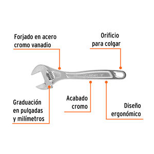 6 Clé à molette (perruche) 12 'chrome professionnel, Expert - Product Image 3