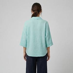 Chemisier décontracté respirant à manches 3/4 en maille unie avec col chemise 85% Lyocell Printemps/Été - Product Image 2