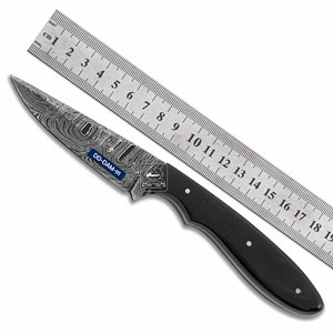 Couteau de chasse personnalisable de haute qualité DD-DAM-108 fait à la main lame en acier damas manche en corne de buffle gaine en cuir Laser OEM - Product Image 4