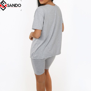 Conjunto de pantalones cortos de gimnasio de verano para mujer con camiseta de manga corta Logotipo personalizado Twin Nuevas piezas para adultos al por mayor - Product Image 4