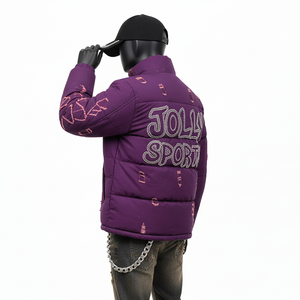 Chaqueta acolchada de alta GSM, ropa de abrigo cálida de poliéster, Color púrpura, logotipo personalizado, chaqueta acolchada con detalles de diamantes de imitación para hombre - Product Image 4