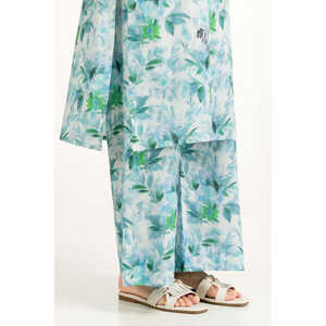 Ensemble coordonné décontracté pour femmes, bleu ciel, imprimé en tissu cambric, crêpe 100% coton respirant, haut à manches trois-quarts, deux pièces - Product Image 3