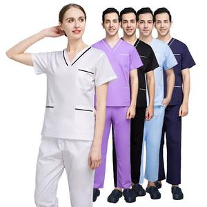 Tenue médicale unisexe à col en V en polyester/coton pour infirmiers et personnel hospitalier - Product Image 1