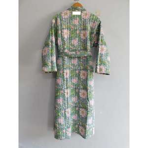 Peignoir long en coton décontracté à cordon de serrage, col en V, imprimé à motifs, vêtement de nuit kimono, veste douce, respirante, séchage rapide, vêtement de nuit d'hiver - Product Image 5