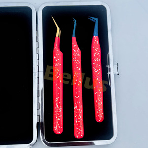 Pince à épiler d'extension de cils de luxe personnalisée couleur rose enduit volume pince à épiler à pointe en fibre professionnelle fine en acier inoxydable - Product Image 2