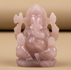 รูปปั้นพระพิฆเนศแกะสลักด้วยมือพร้อมโรสควอตซ์ของขวัญเพื่อธุรกิจหัตถกรรมอัญมณีกึ่งมีค่าแกะสลักคริสตัลบำบัด - Product Image 5
