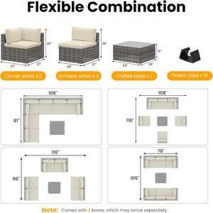 Outdoor Wicker Sectional Sofa Set for Patio <b>Garden</b> and Balcony Lounge Furniture - Product Image 6