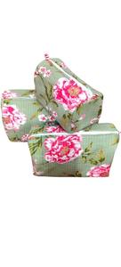 Rajasthani Cotton Green Floral Hand Block Print Vintage Style <b>Zipper</b> Closure Eco-Friendly Water Resistant Durable <b>Large</b> Case - Product Image 3