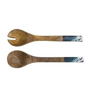 Ensemble de cuillères à salade en bois massif avec manche imprimé, ustensiles de cuisine pour hôtel, petites cuillères à mélanger en bois, cuillères de service en bois - Product Image 1