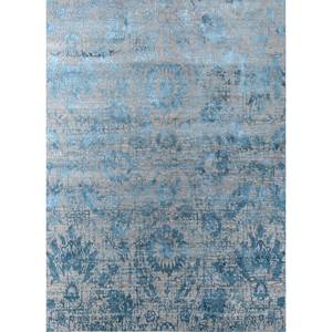 Tapis rectangulaire Kavi gris et noir en laine et soie de bambou noué à la main, motif floral Théorie du Chaos, pour couloir et pièce, en viscose - Product Image 1