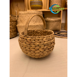 Hermosa cesta redonda vietnamita de jacinto de agua, cesta de lavandería con asas, perfecta para el dormitorio, uso en el baño, organizador de lavandería - Product Image 2