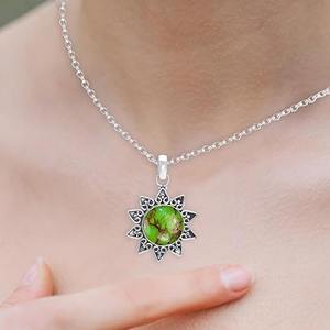 Colgante de joyería fina de Plata de Ley 925 con piedra preciosa turquesa verde chapado en oro 925 sello joyería de plata - Product Image 3