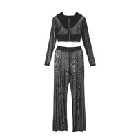 Ensemble deux pièces sexy en maille transparente, haut court et leggings, pour femmes, été, manches courtes, haute qualité, 100% polyester, séchage rapide, pour soirée et club