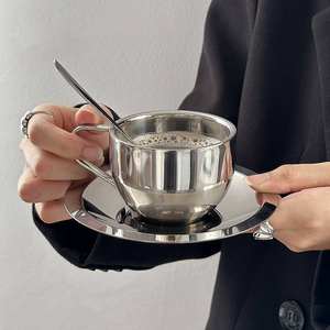 Juego de Tazas de Café de Acero Inoxidable con Platillo y Cuchara, Taza de Metal para Espresso, Latte, Capuchino y Té, Vajilla Reutilizable de Grado Alimenticio XXPremiumX - Product Image 1