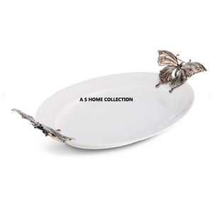 Marbre blanc métal élégant laiton papillon poignée plateau à bas prix avec couleur et tailles personnalisées pour la vaisselle - Product Image 2