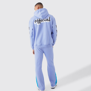 OEM Custom Hooded <b>Tracksuits</b> for <b>Men</b> Cotton Print Raw Hem Edge Flared Stacked Pants Two Piece Jogger Set for Winter - Product Image 5