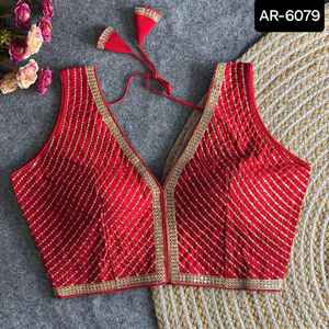 Blouse sans manches de travail de broderie de séquence lourde de vêtements traditionnels indiens pour la soie d'organza et les vêtements de fête - Product Image 3