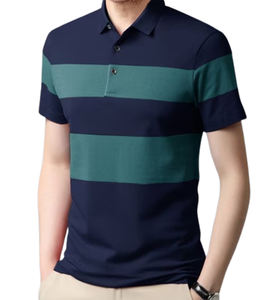 Camisa Polo de Manga Larga Casual para Hombre, a Rayas, de Corte Regular, 100% Algodón, Tejido de Punto, Bordada, Anti-Pilling, de BD - Product Image 3