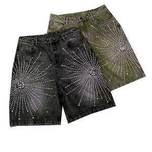 Pantalones cortos de diamantes de imitación para hombre de tasa razonable de alta calidad 100% algodón Sun Fade con diamantes de imitación patrón sólido Streetwear Sun Fade Shorts - Product Image 3