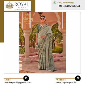 Design élégant et accrocheur Vêtements de mariage en soie imprimée avec du papier d'aluminium Saree en soie de haute qualité d'Inde - Product Image 4