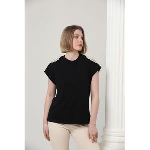 Camiseta Topshow Negra con Encaje en el Hombro al por Mayor - NEGRO - Product Image 1