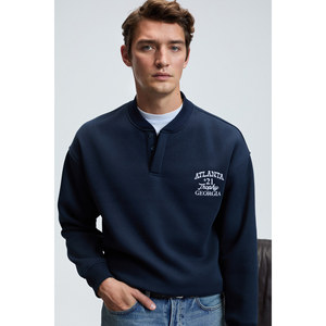 Sweat-shirt pour homme GRIMELANGE JETHRO, col bomber, fermeture boutonnée, broderie sur la poitrine, coupe décontractée - Product Image 2