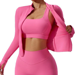 Ropa de Gimnasio de Fabricante, Logotipo Personalizado, Chaqueta Deportiva de Secado Rápido, Transpirable, Talla Grande, con Cremallera, Mangas Largas, Ajustada, para Yoga de Mujer - Product Image 1