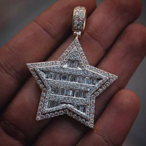 Moissanite Diamond 14K White Gold Pendant for Men & Women Moissanite Iced Out Super Star Pendant <b>Necklace</b> for gift - Product Image 1