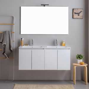 Mobile bagno sospeso Bali 120 cm bianco con ante, doppio lavabo e lavandino integrato - Product Image 2