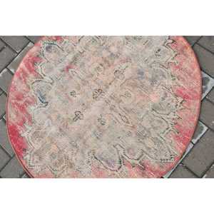 Vintage Turkish Rug 3.2x3.3 ft, <b>Red</b> Floral <b>Wool</b> Rug - Product Image 5