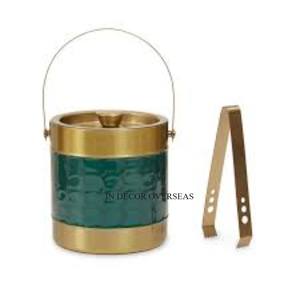 Plaqué or de haute qualité et couleur verte Designer unique Baignoires à boissons en métal de qualité supérieure Seau à glace et pinces Fournitures de bar - Product Image 1