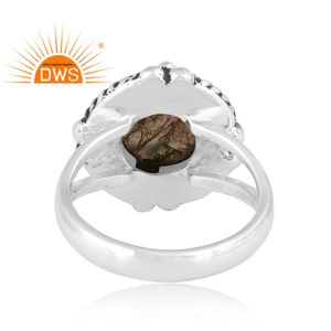 แหวนแยกอัญมณีมอสอาเกตเงินธรรมชาติสีเงินออกซิไดซ์ - Product Image 4