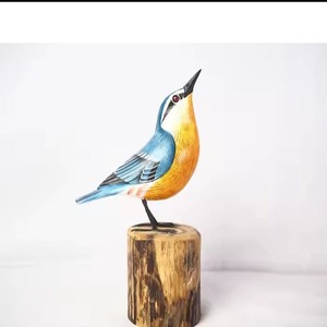 Artisanat en bois Sittelle Eurasie Artisanat Bois Animal Figurine Décoration Extérieure Oiseau Artisanat Jardin Ornement - Product Image 3