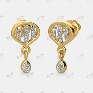 Pendientes Colgantes Dorados Radiantes con Rayas de Diamantes y Brillo de Lágrima, una Fusión Chic de Elegancia Clásica y Gracia Moderna - Product Image 1
