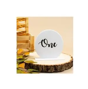 Luxury Frosted Acrylic Table Number with Wooden Base Golden Mirror Acrylic Table Number Holder Best Quality Table Sign for Hotel
